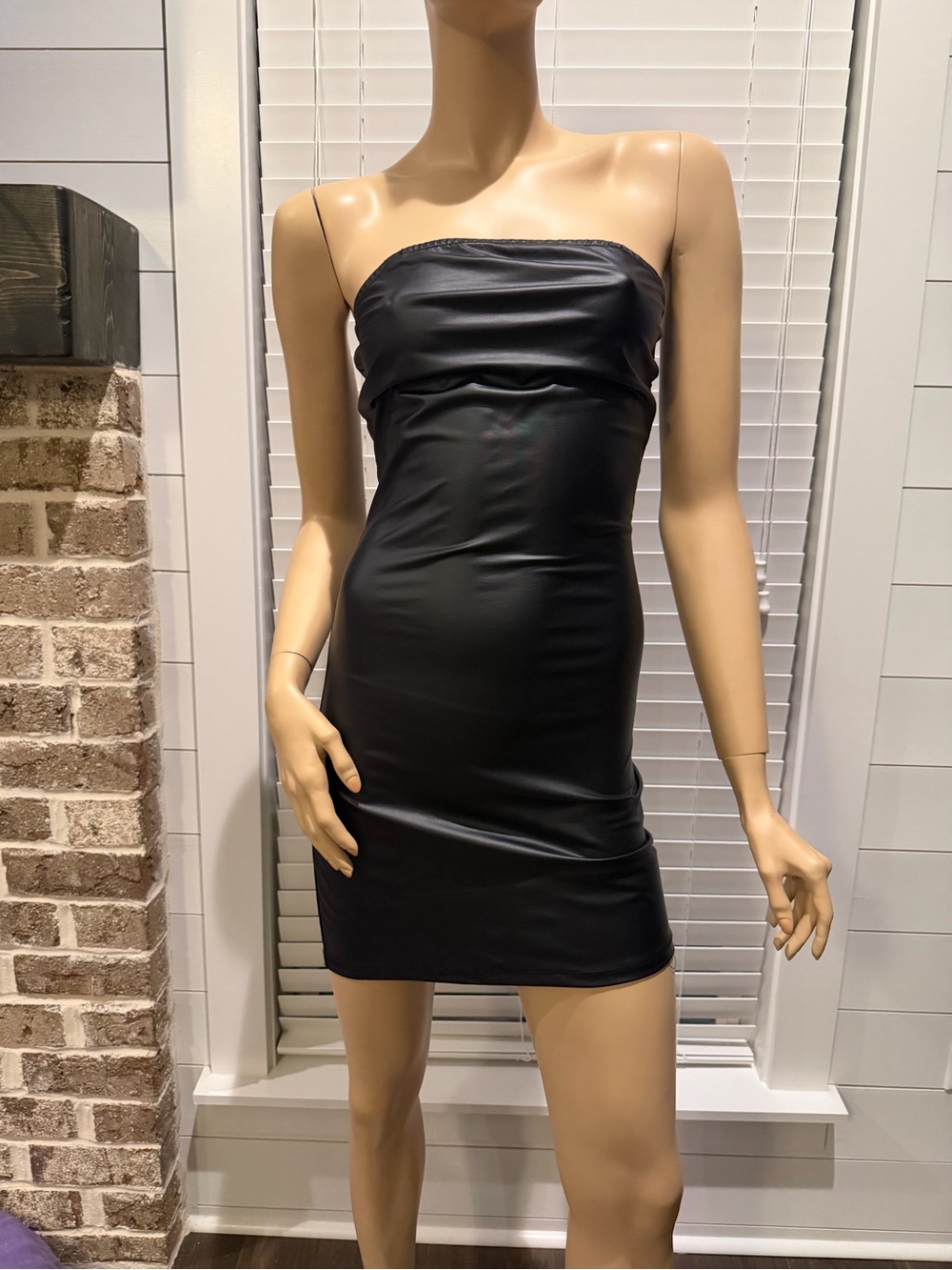 Spirit Strapless Faux Leather Mini Dress - Black